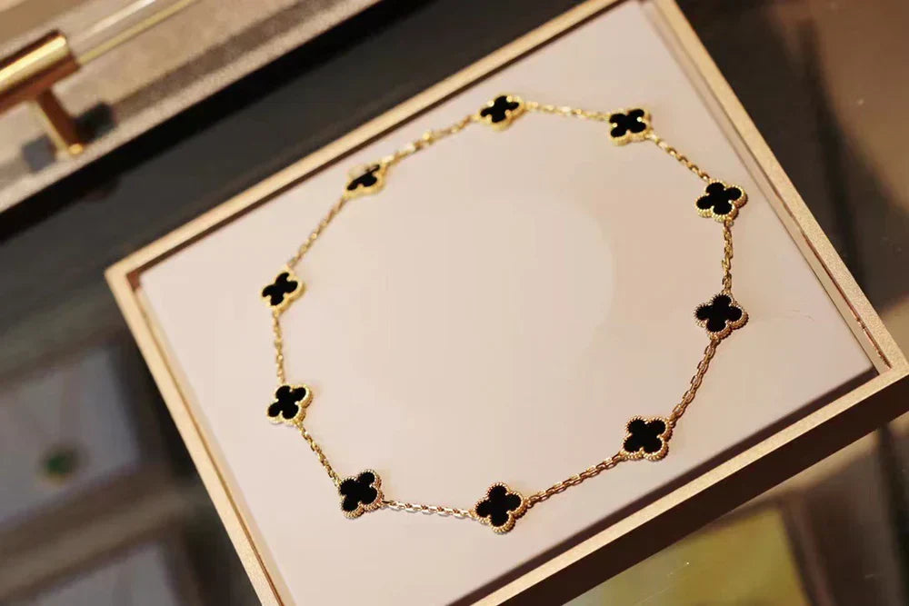 FLORAL CLOVER NECKLACE 10 MOTIFS - BLACK
