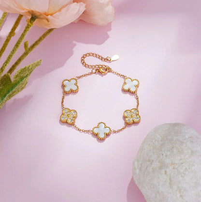 FORTUNE CLOVER BRACELET | CUBIC ZIRCONIA WHITE/GOLD